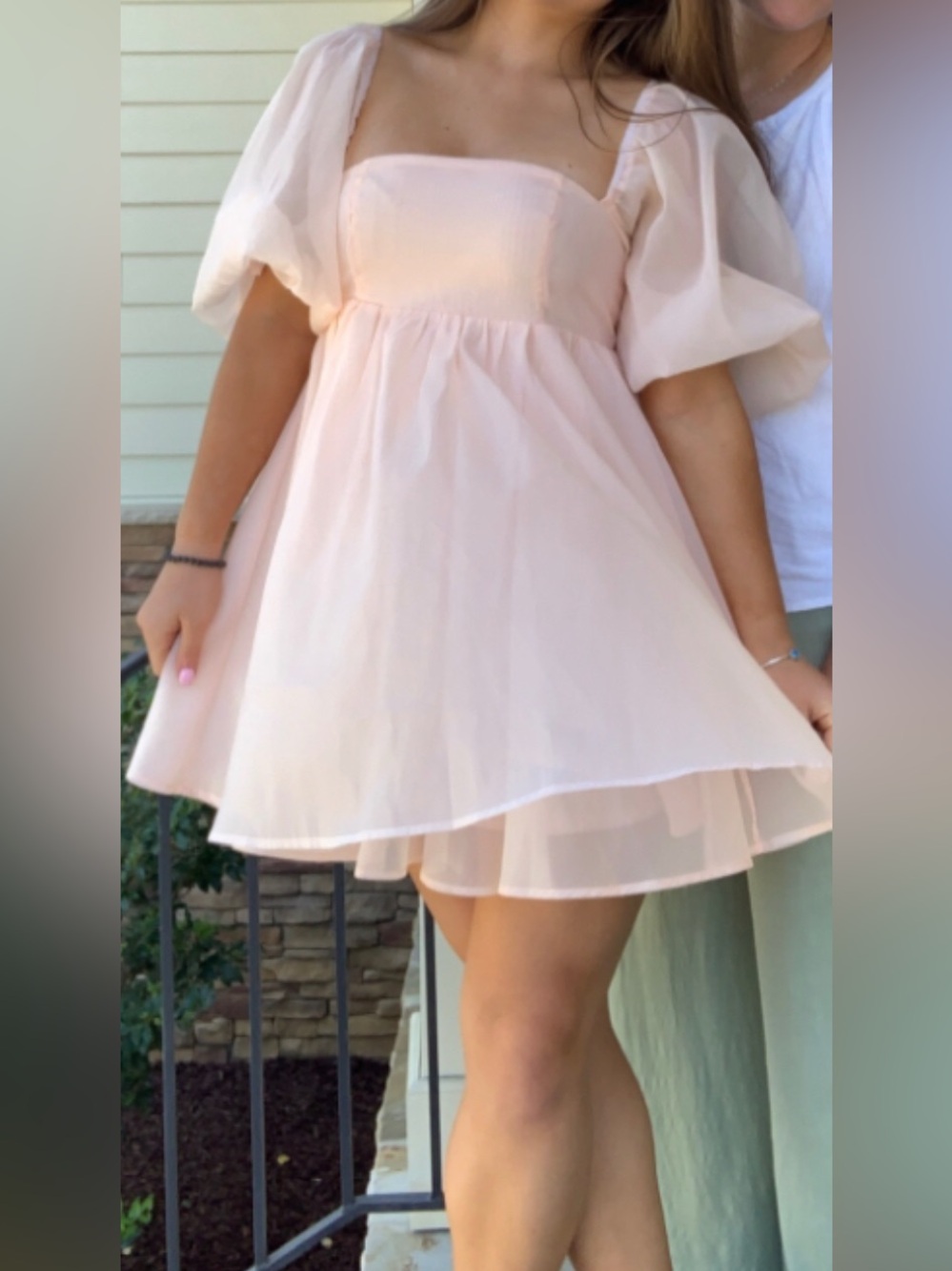 Vestique Peach Puff-Sleeve Chiffon Party mini Dress